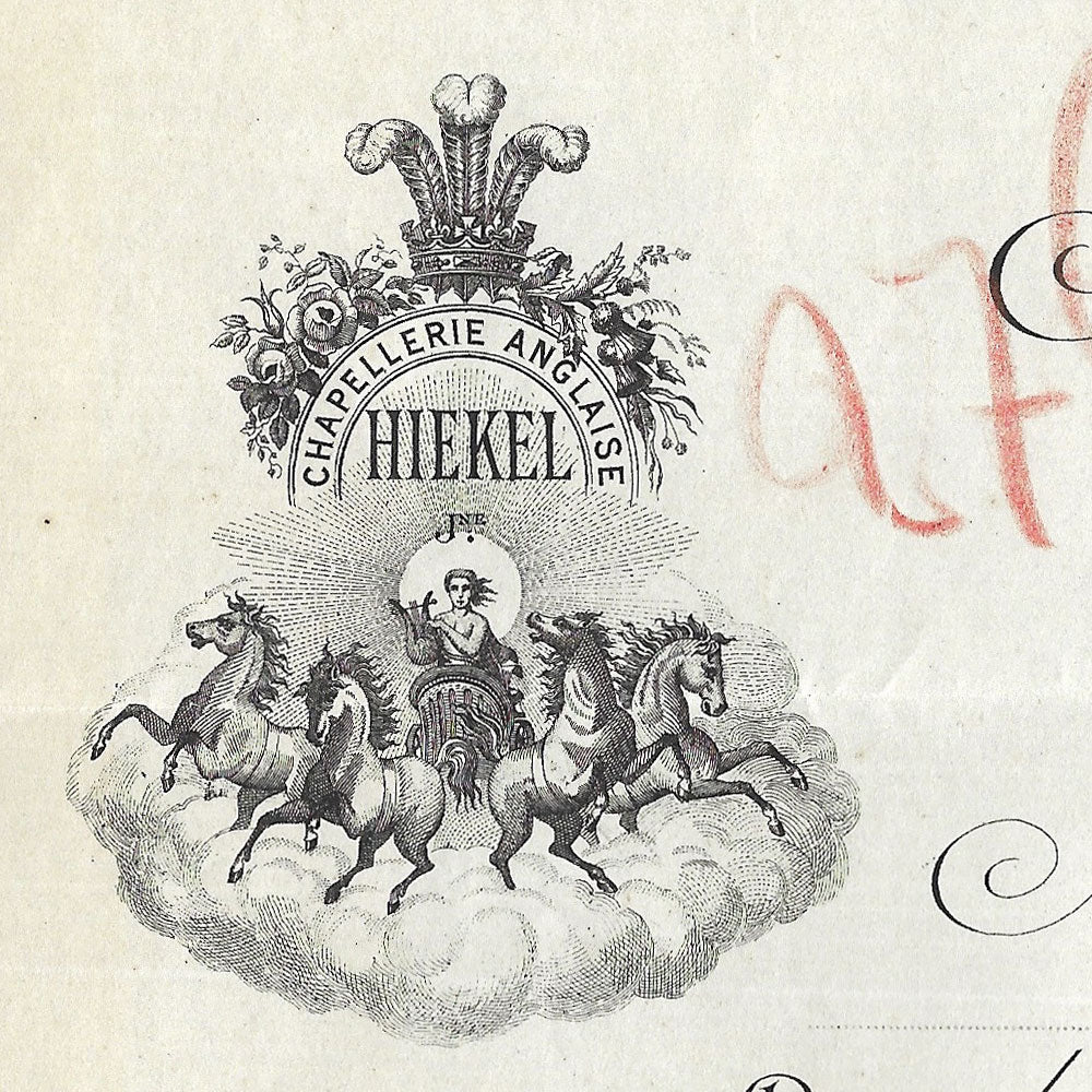 Hiekel Jeune - Facture du chapelier, 18 & 20 rue Tronchet à Paris (1893)