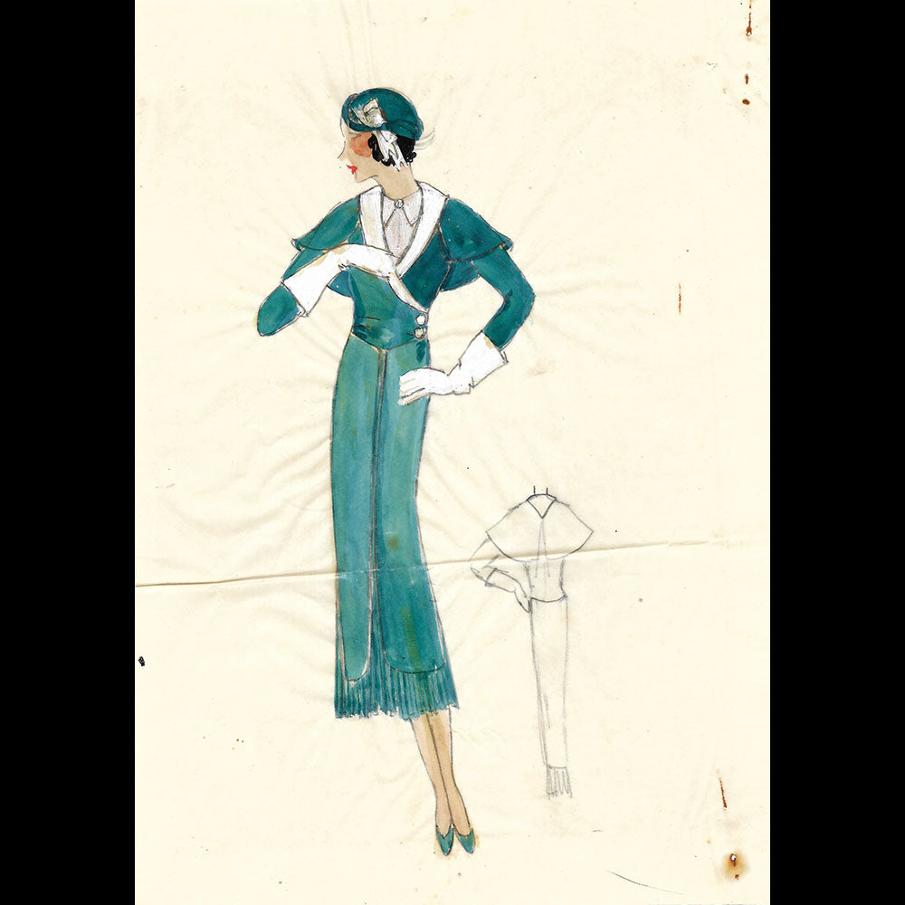 Fashion drawing of evening dress from the 1920's