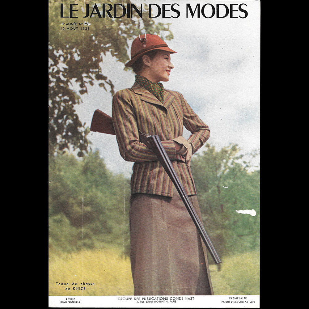 Le Jardin des Modes, n°263, 15 août 1938, Tenue de chasse de Knize