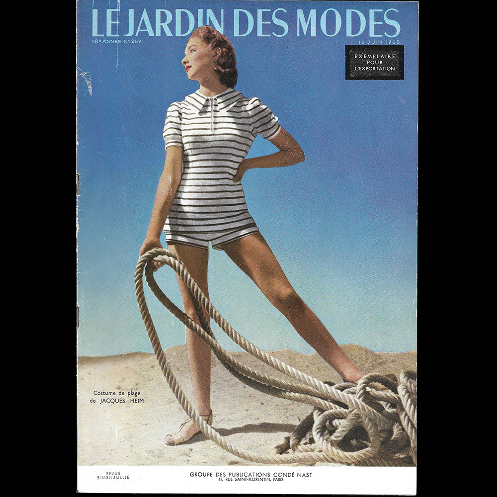 Le Jardin des Modes, n°259, 15 juin 1938, Costume de plage de Jacques Heim