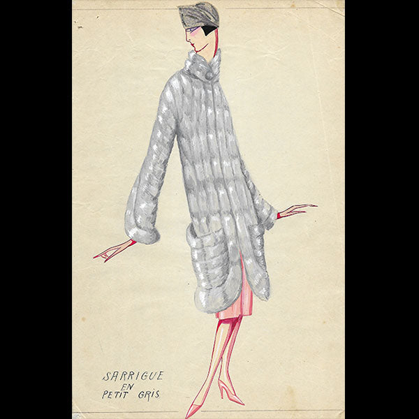 Jeanne Lanvin - Dessin de l'ensemble Sarrigue en petit gris (1925)