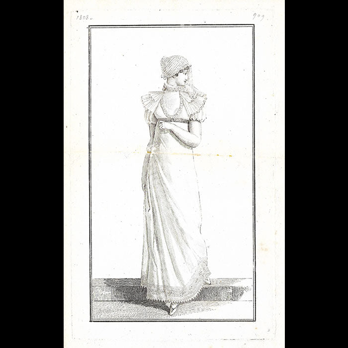 Costume Parisien, Journal des dames et des modes, 1808 épreuve avant la lettre de la gravure n°909