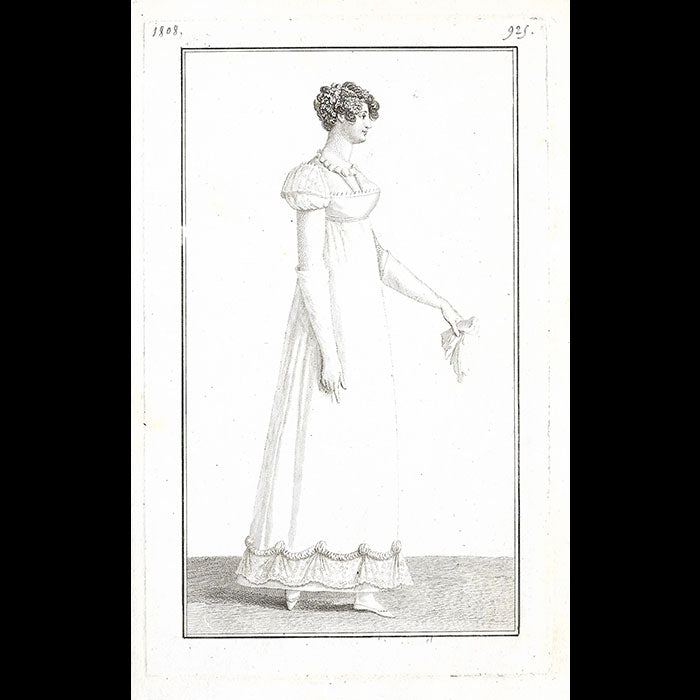 Costume Parisien, Journal des dames et des modes, 1808 épreuve avant la lettre de la gravure n°925