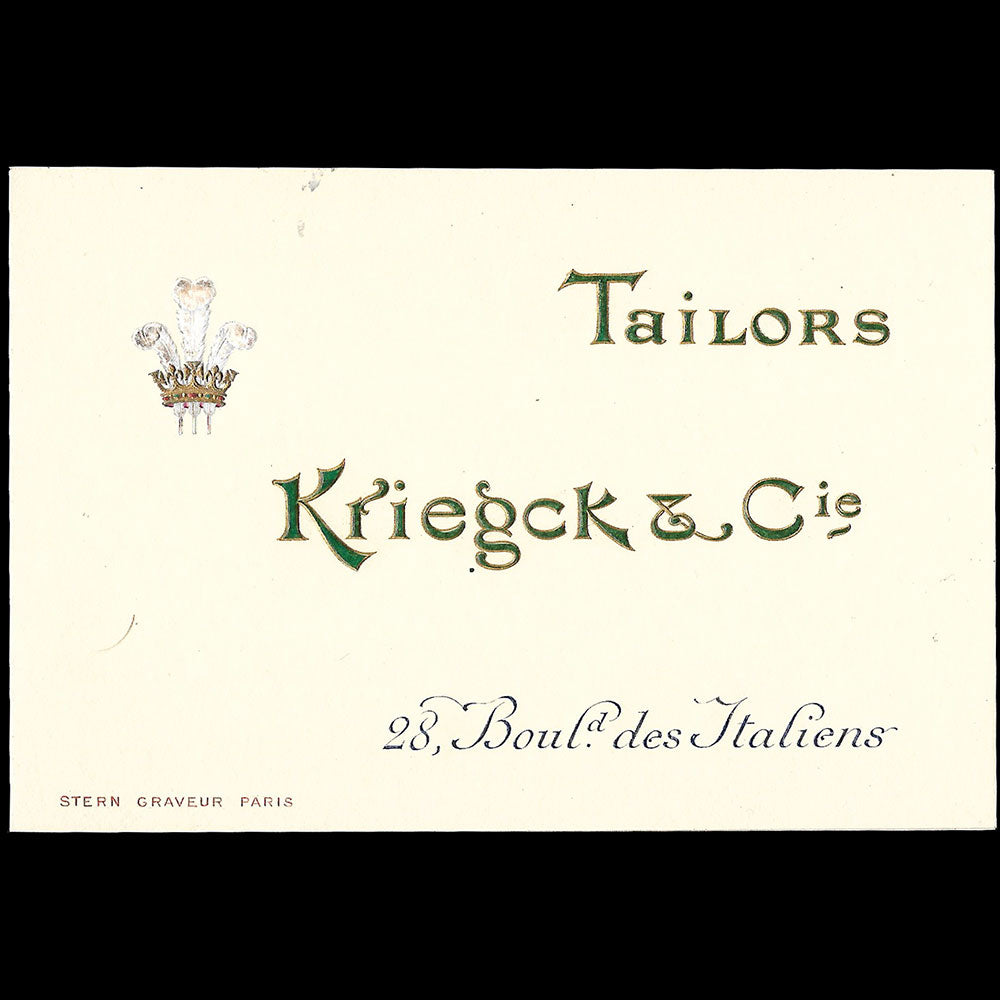 Kriegck Tailors - Carte d'invitation, 28 boulevard des Capucines à Paris (circa 1910)