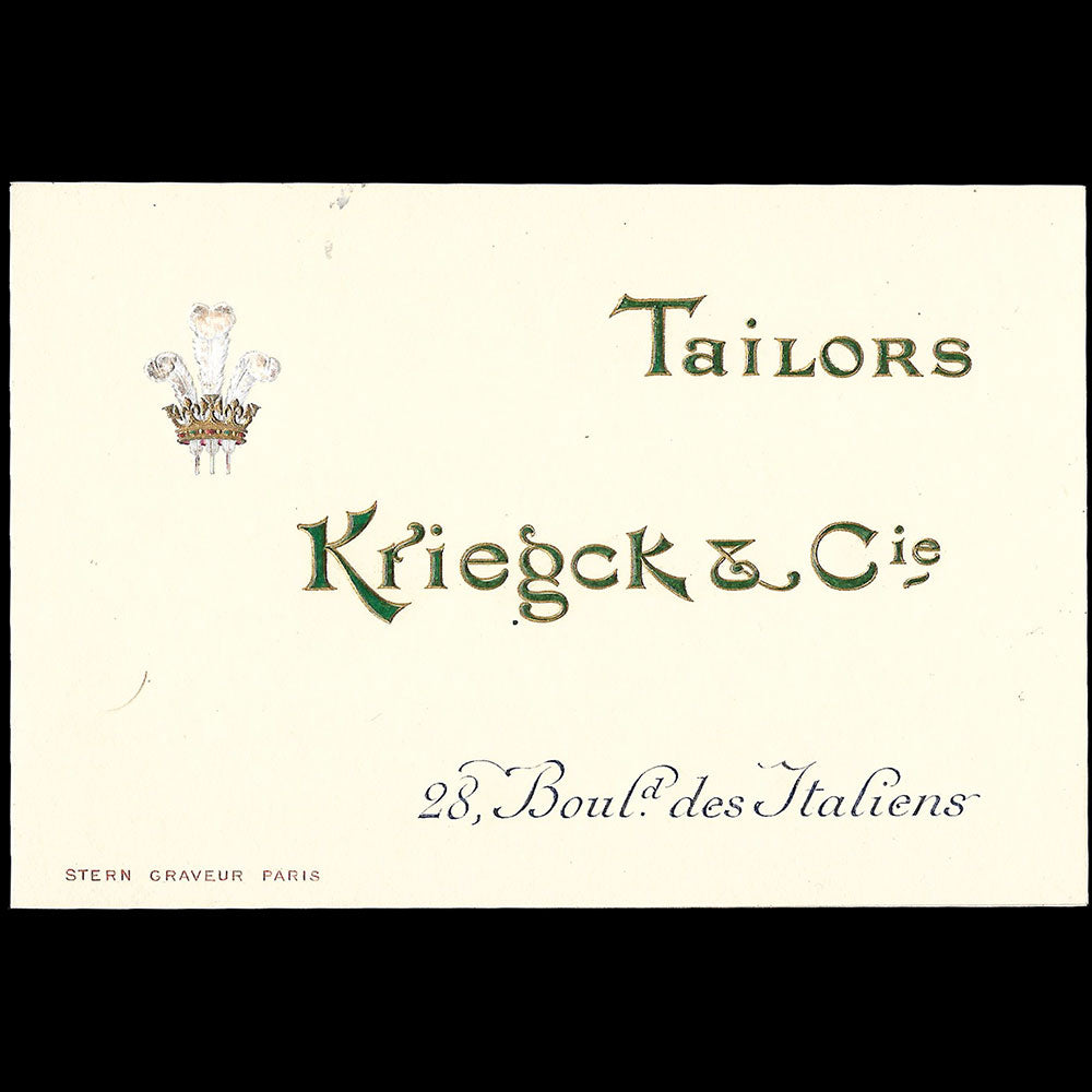 Kriegck Tailors - Carte d'invitation, 28  boulevard des Capucines à Paris (circa 1910)