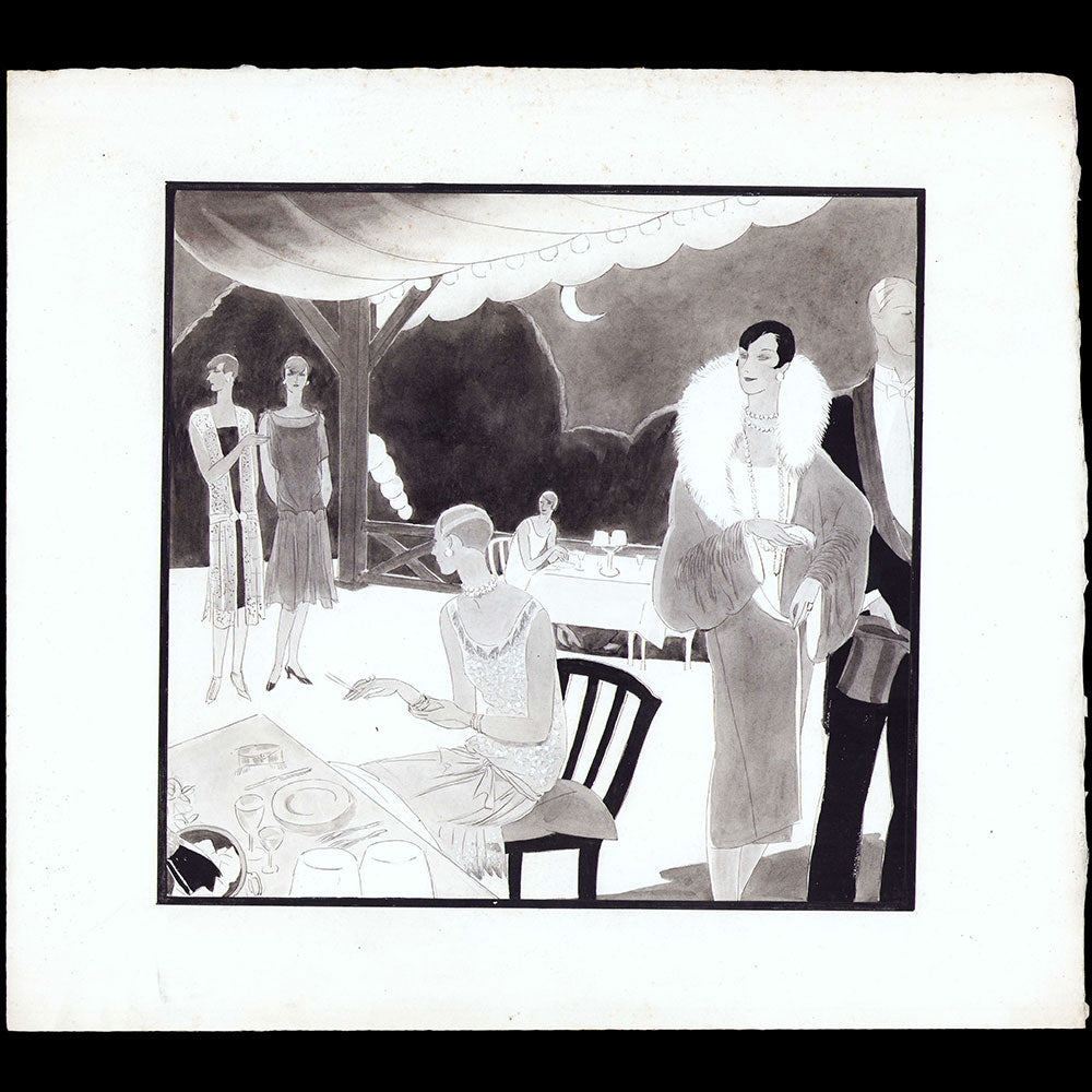 Premet - Dîner au clair de lune, dessin de L'Hom pour Femina (1926)