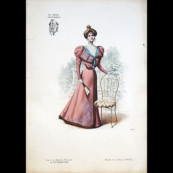 Weill- Toilette vue à la Matinée Musicale de Mme Kireevsky, gravure de La Mode Artistique (1896)