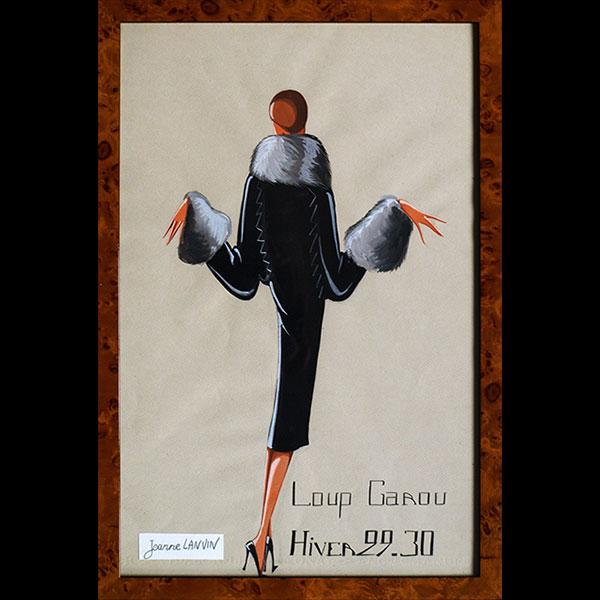 Jeanne Lanvin - Dessin du manteau Loup Garou, hiver 1929-1930