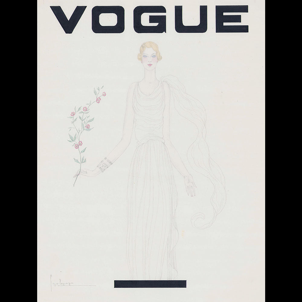 Vogue - Elégante à la branche, projet de couverture, dessin de Georges Lepape (circa 1931)