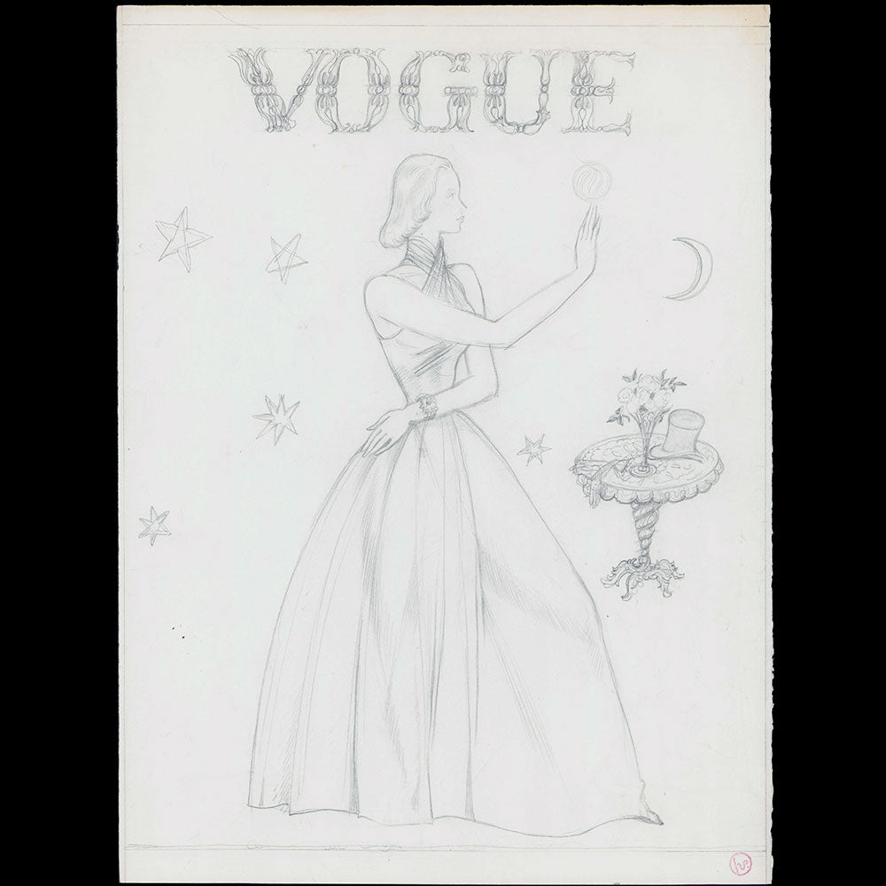 Lepape - Elégante aux étoiles, projet de couverture pour Vogue, dessin de Georges Lepape (circa 1930)