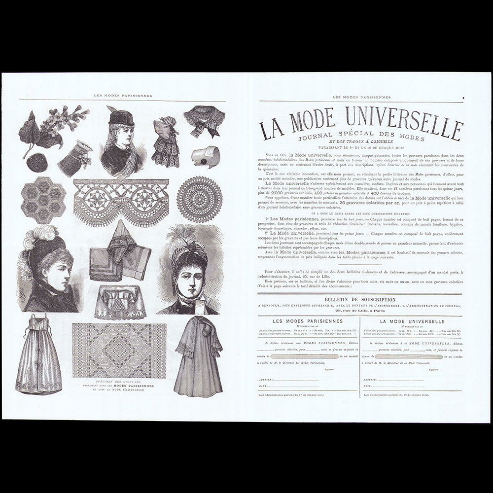 Les Modes Parisiennes et la Mode Universelle - Document de présentation et d'abonnement (1877)