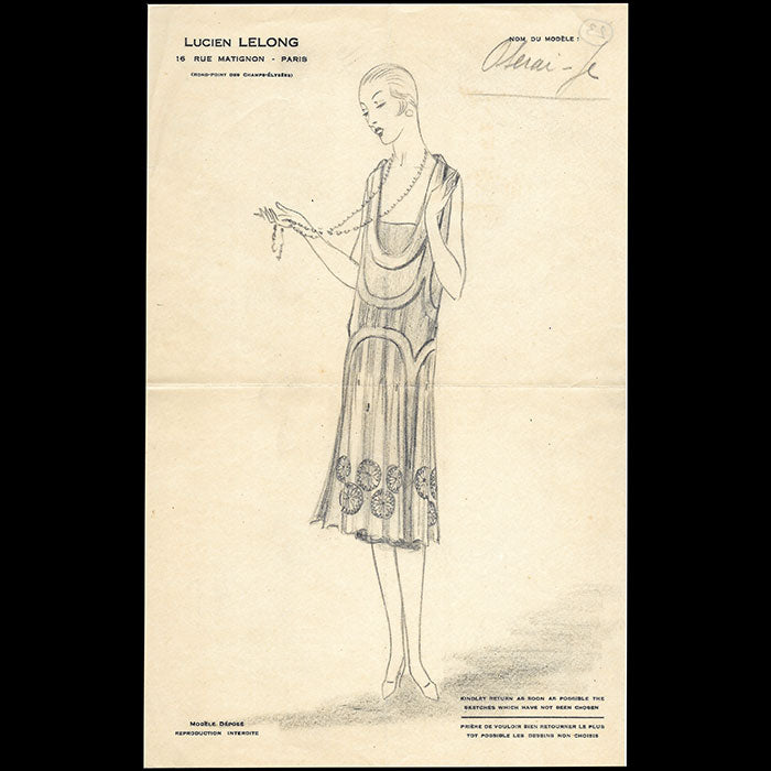 Lucien Lelong - Oserai-je ? dessin de robe (circa 1924-1926)