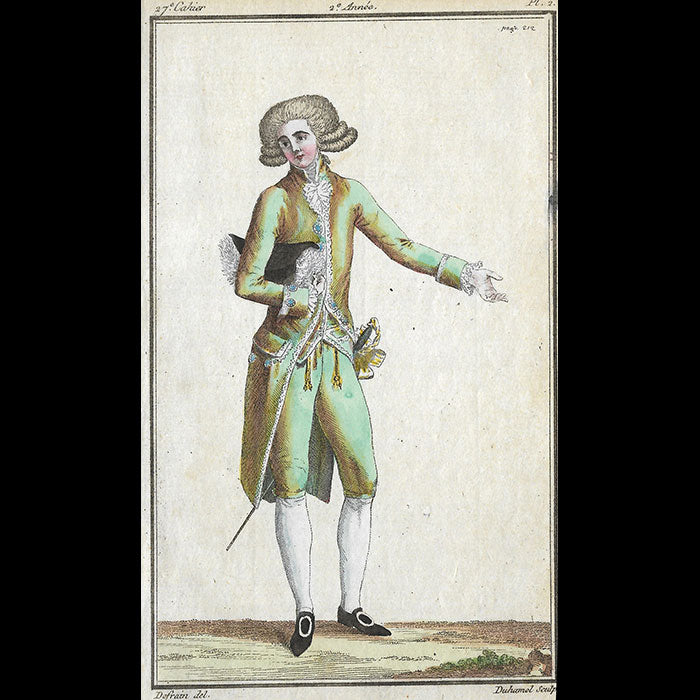 Magasin des Modes Nouvelles Françaises et Anglaises, 27ème cahier, planche 2 - Homme en habit habillé (1787)