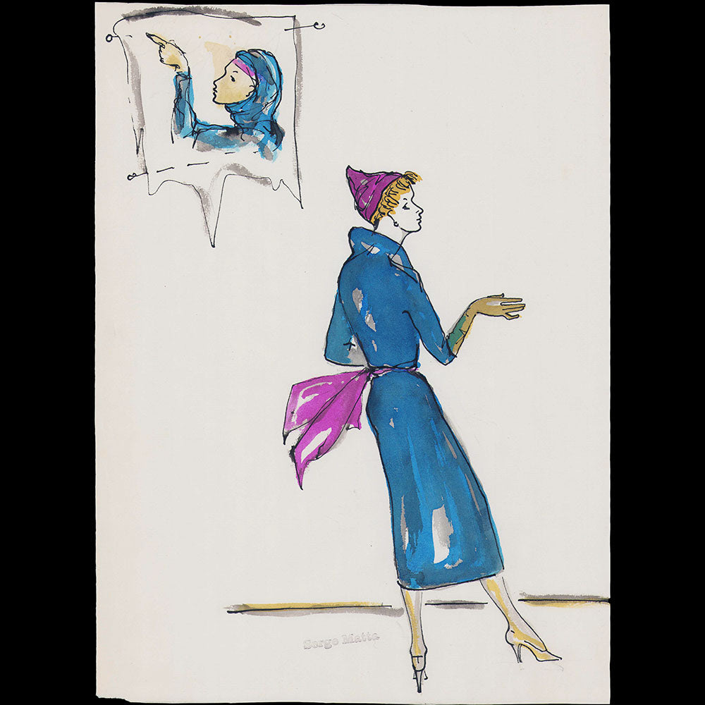 Serge Matta - Dessin de robe pour Schiaparelli (1950-1954)