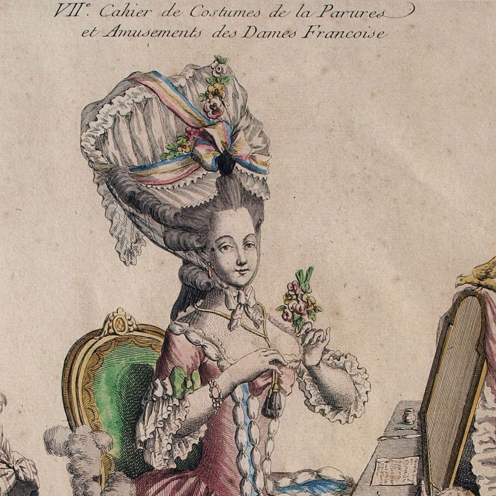 Mondhare - Collection de la Parure des Dames - Dame a sa Toillette en Robe de Printemps Garnie a la Flore (circa 1782)