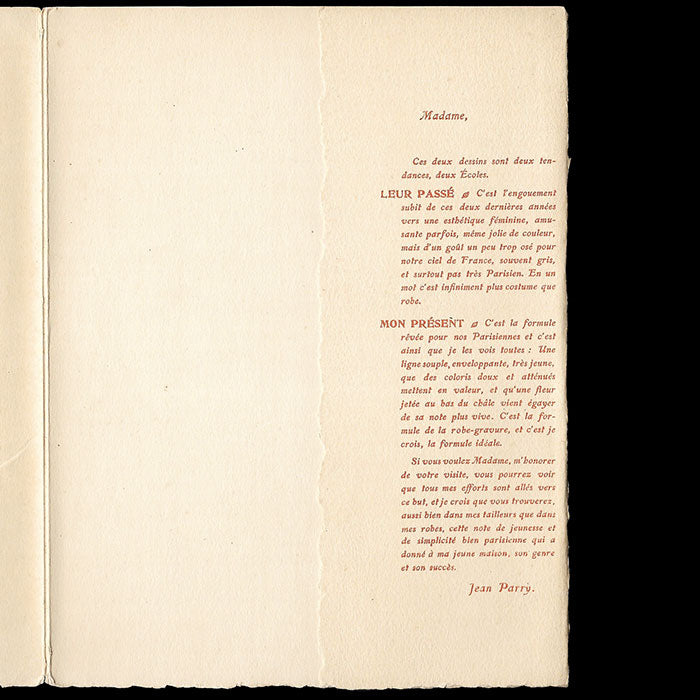 Jean Patou - Les Deux Ecoles, cartes de la maison de couture Parry (circa 1912)
