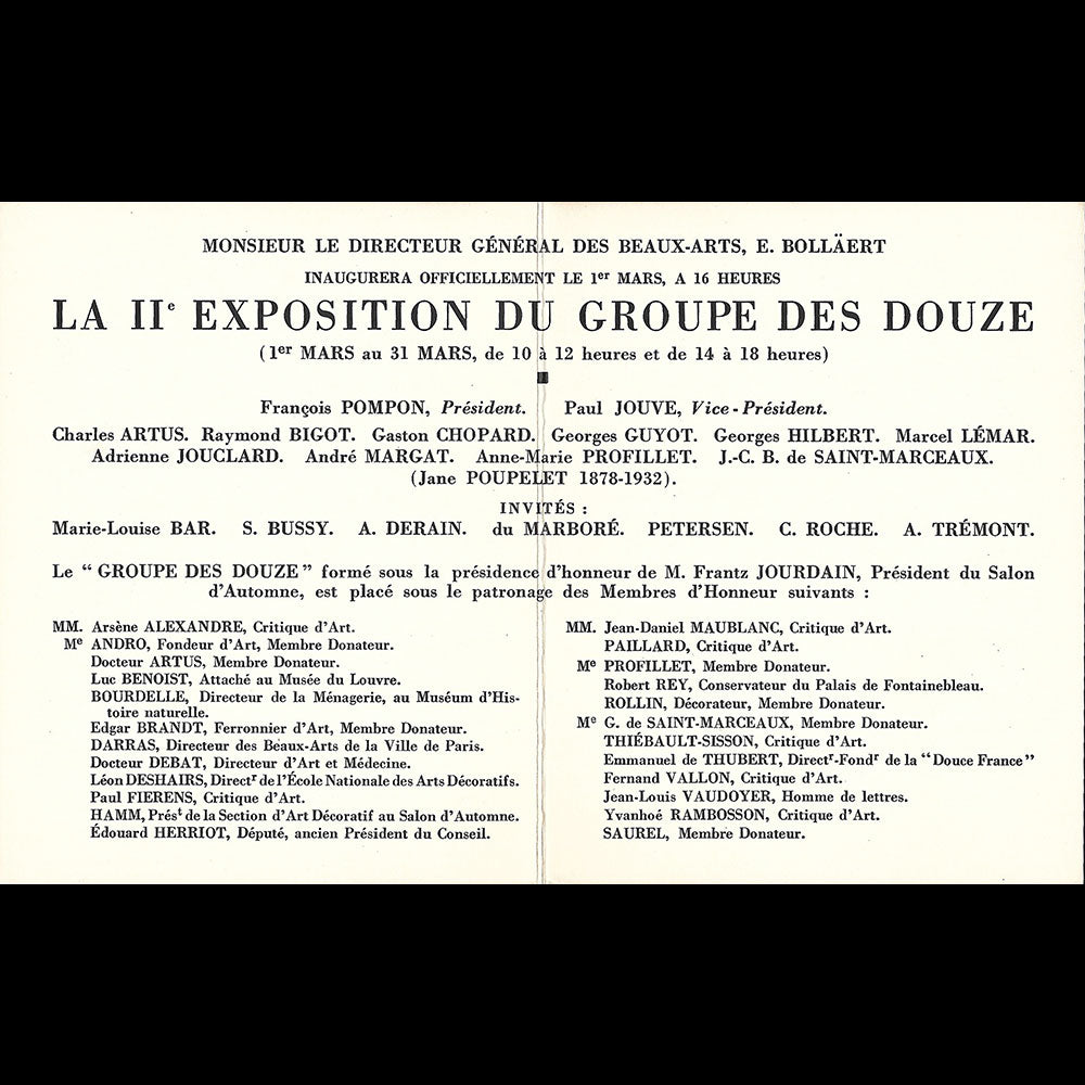 IIe Exposition du Groupe des Douze, invitation en l'hôtel Ruhlmann (1932)