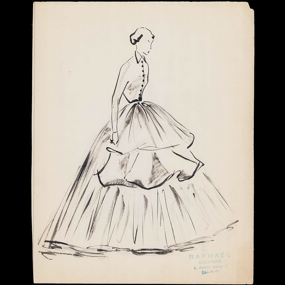 Raphael - Robe du soir, dessin de la maison de couture (circa 1940-1950s)