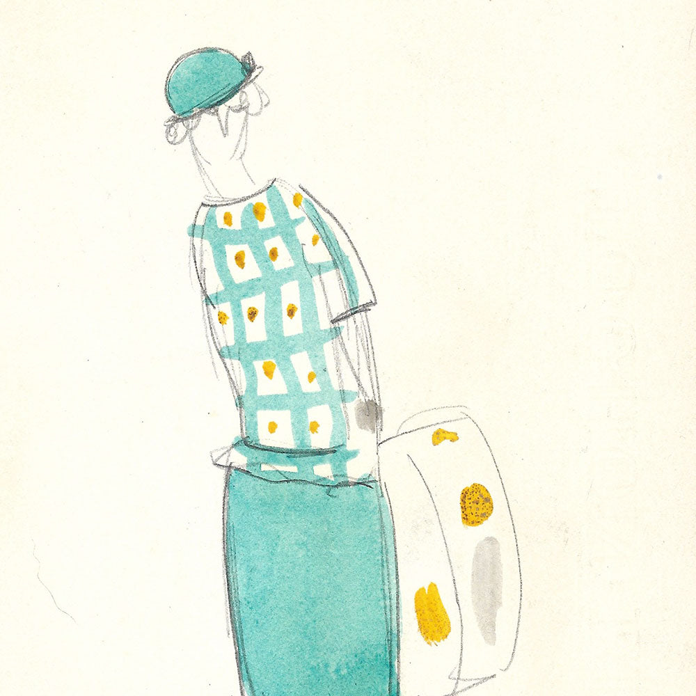 Ray Bret Koch - L'Elégante à la boîte de chapeau, dessin de costume (1920s)