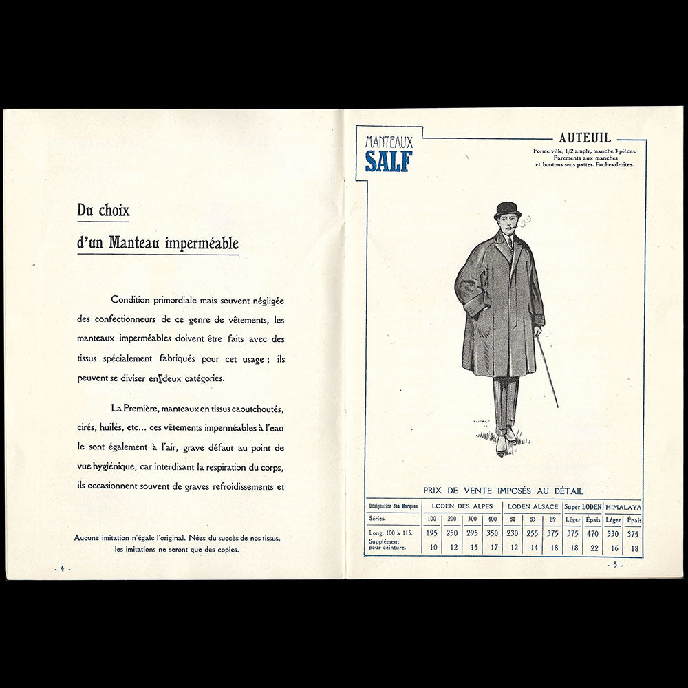 SALF, Société Anonyme du Loden Français - Catalogue de vêtements imperméables (circa 1927)