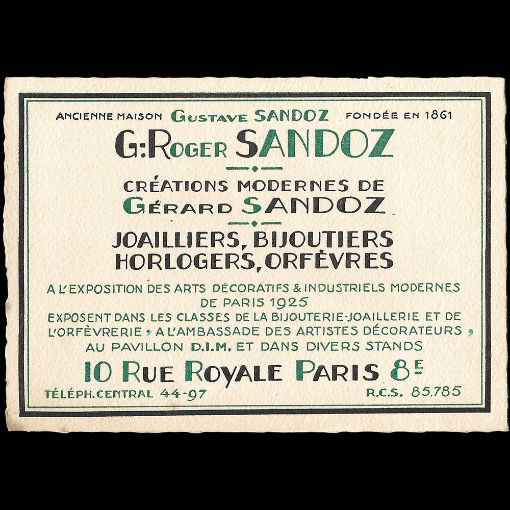 Sandoz - Carte de la maison de joaillerie pour l'Exposition des Arts Décoratifs (1925)