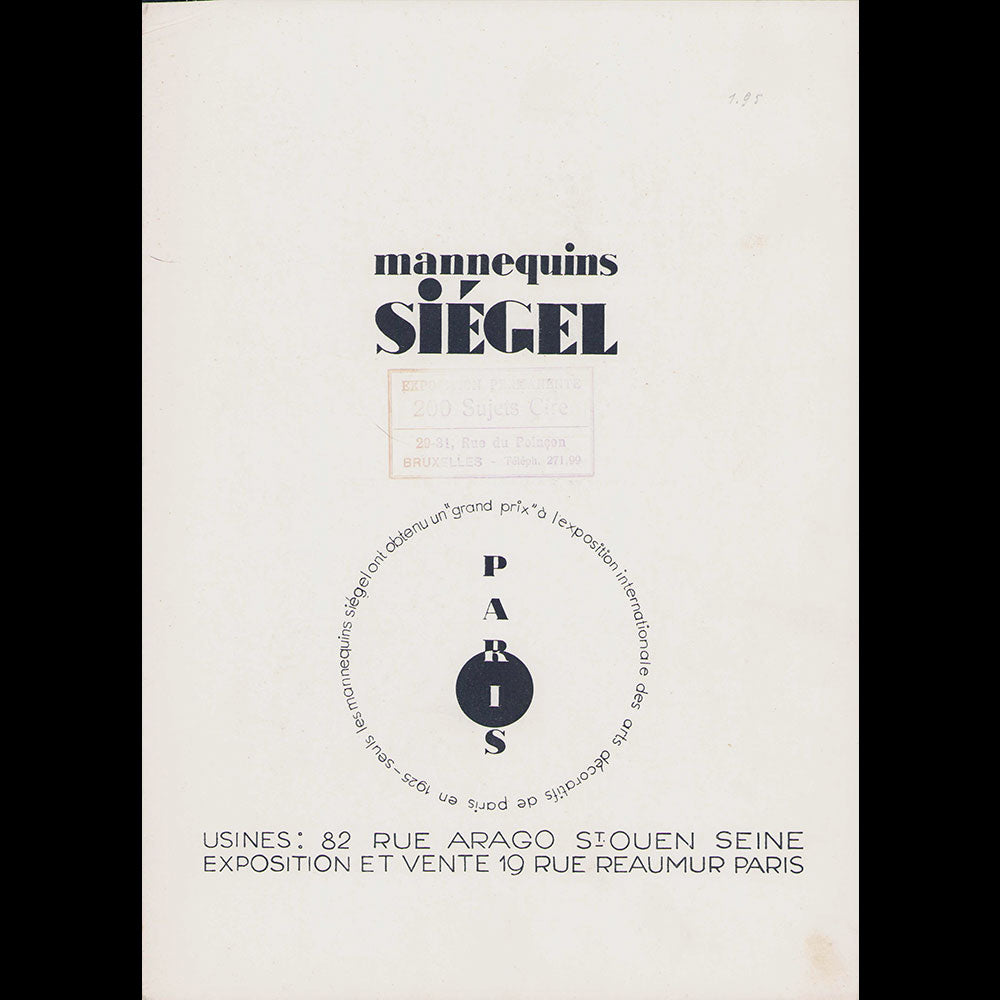 Siégel - Document publicitaire de la maison de mannequins (1927)