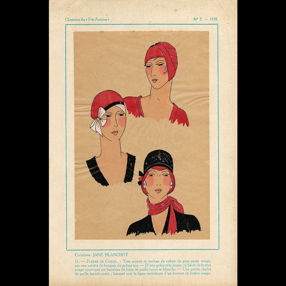 Les Chapeaux du Très Parisien, Réunion de 11 planches du n°2, été 1929