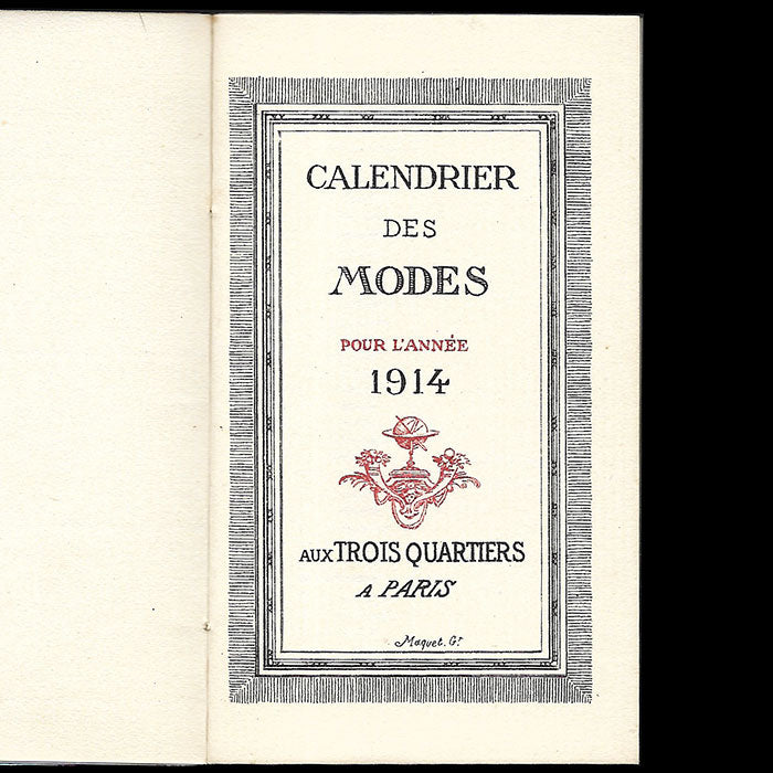 Aux Trois Quartiers - Calendrier des Modes pour l'année 1914, illustrée de coiffures du XVIIIème siècle