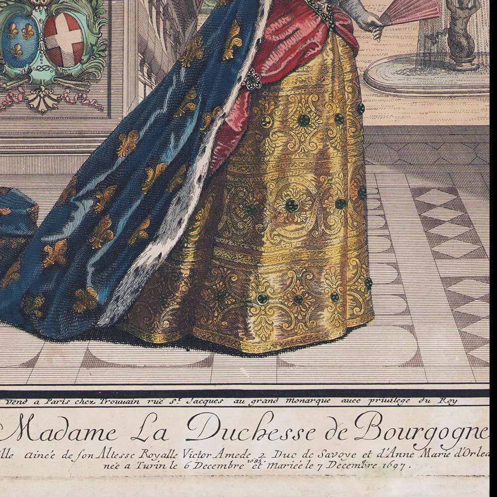 Trouvain - Madame la Duchesse de Bourgogne, portrait en mode (circa 1697)