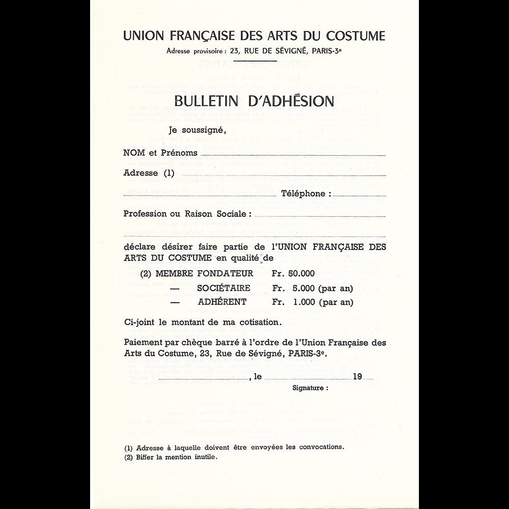 UFAC - Pour un Musée du Costume Français, document de l'Union Française des Arts du Costume (1951)