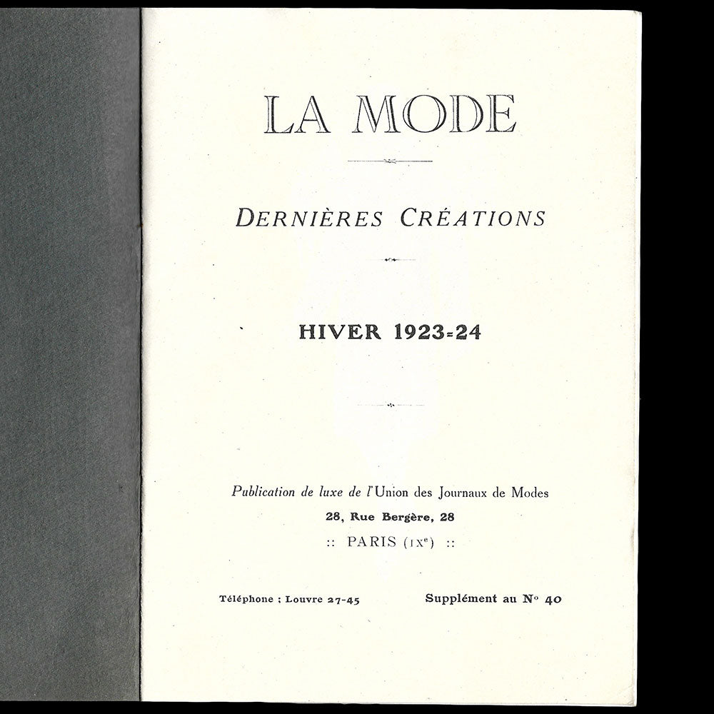 Union des Journaux de Mode - La Mode, Dernières Créations, Hiver 1923-1924