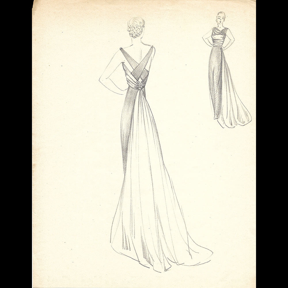 Vionnet - Dessin d'une robe du soir (1930s)