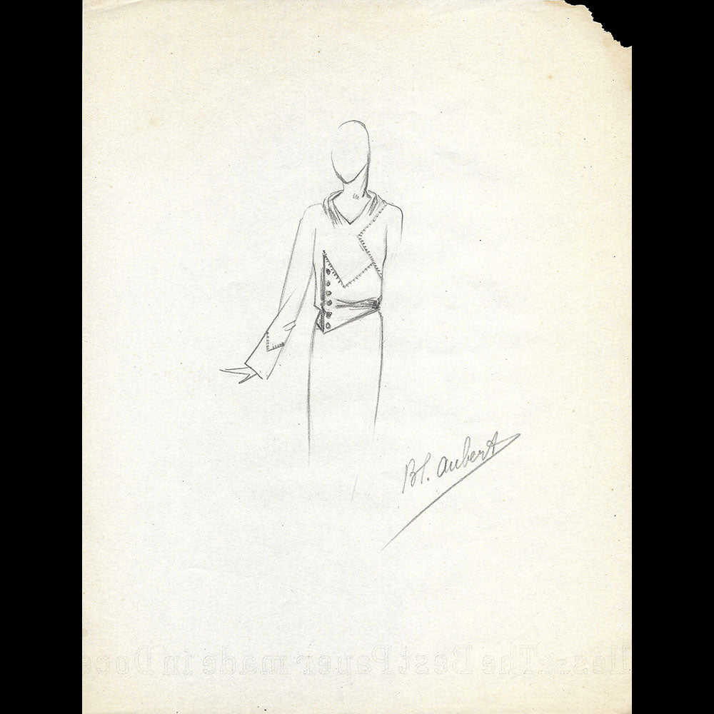 Vionnet - Dessin d'une robe par Blanche Aubert (circa 1930)