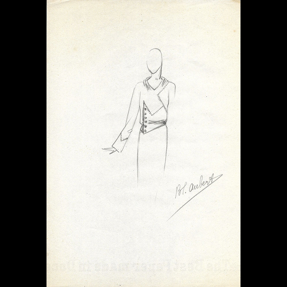 Vionnet - Dessin d'une robe par Blanche Aubert (circa 1930)