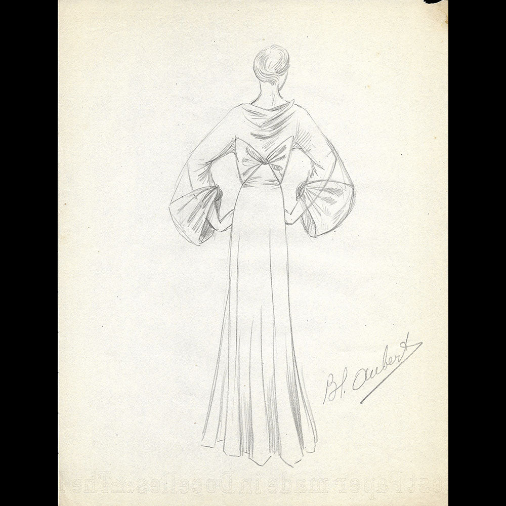 Vionnet - Dessin d'une robe par Blanche Aubert (circa 1930)