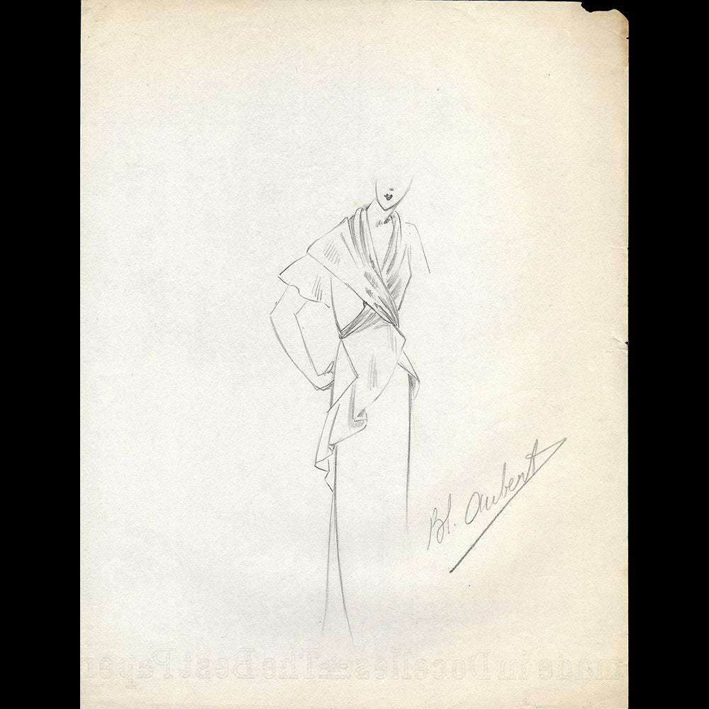 Vionnet - Dessin d'une robe par Blanche Aubert (circa 1930)