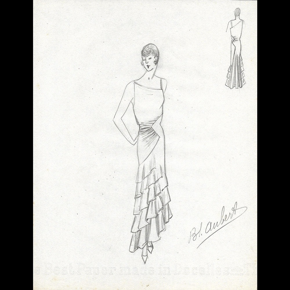 Vionnet - Dessin d'une robe par Blanche Aubert (circa 1930)