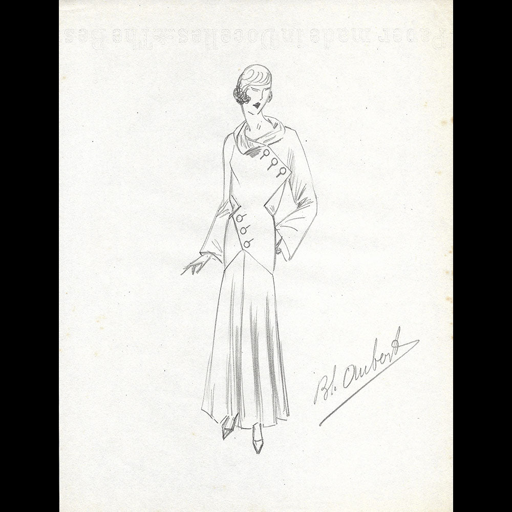 Vionnet - Dessin d'une robe par Blanche Aubert (circa 1930)