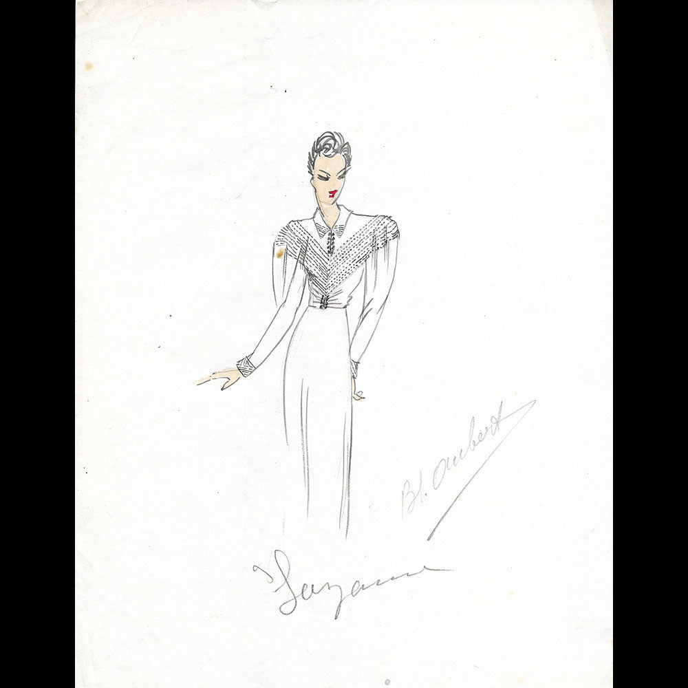 Vionnet - Dessin d'une robe par Blanche Aubert (circa 1939)