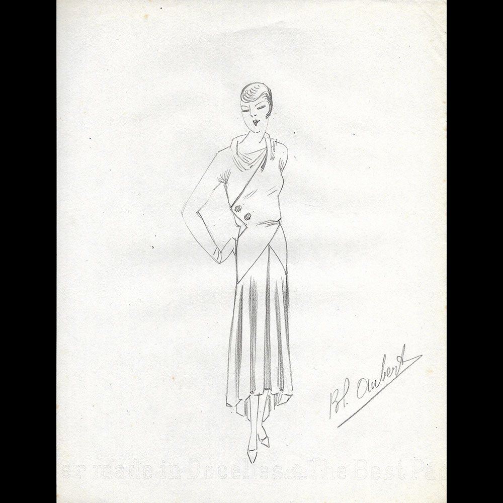 Vionnet - Dessin d'une robe par Blanche Aubert (circa 1930)