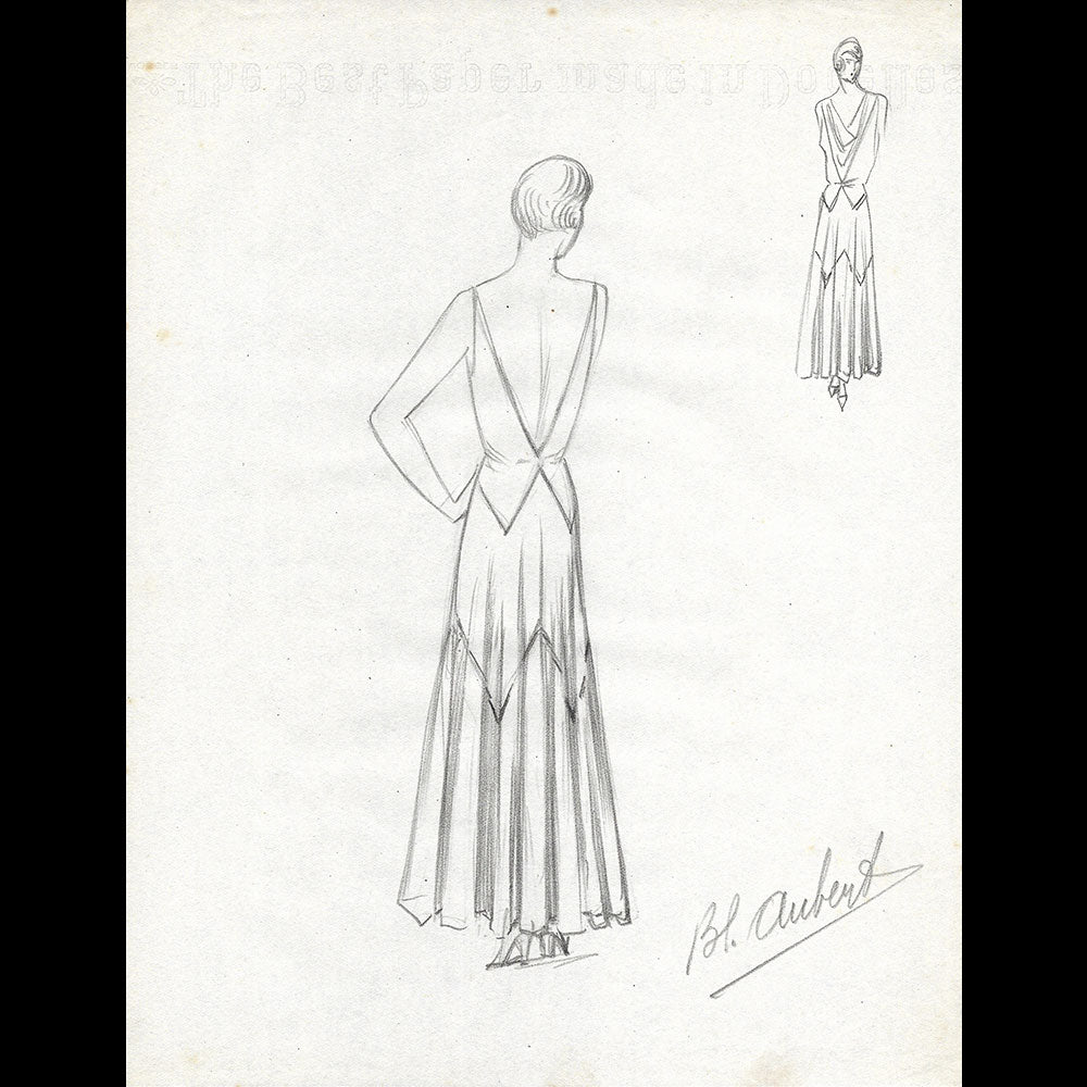 Vionnet - Dessin d'une robe par Blanche Aubert (circa 1930)