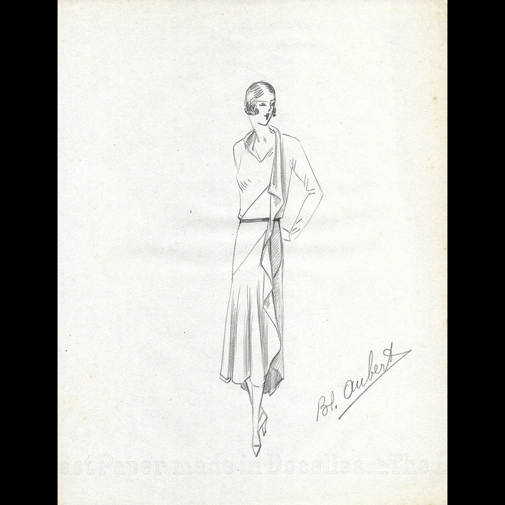 Vionnet - Dessin d'une robe par Blanche Aubert (circa 1930)