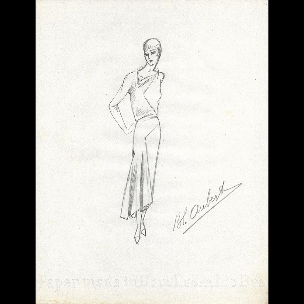 Vionnet - Dessin d'une robe par Blanche Aubert (circa 1930)