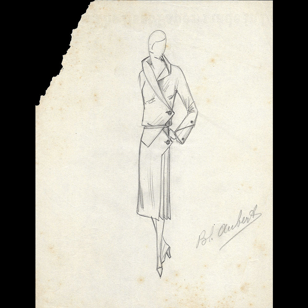 Vionnet - Dessin d'une robe par Blanche Aubert (circa 1930)