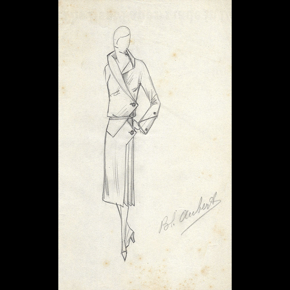 Vionnet - Dessin d'une robe par Blanche Aubert (circa 1930)