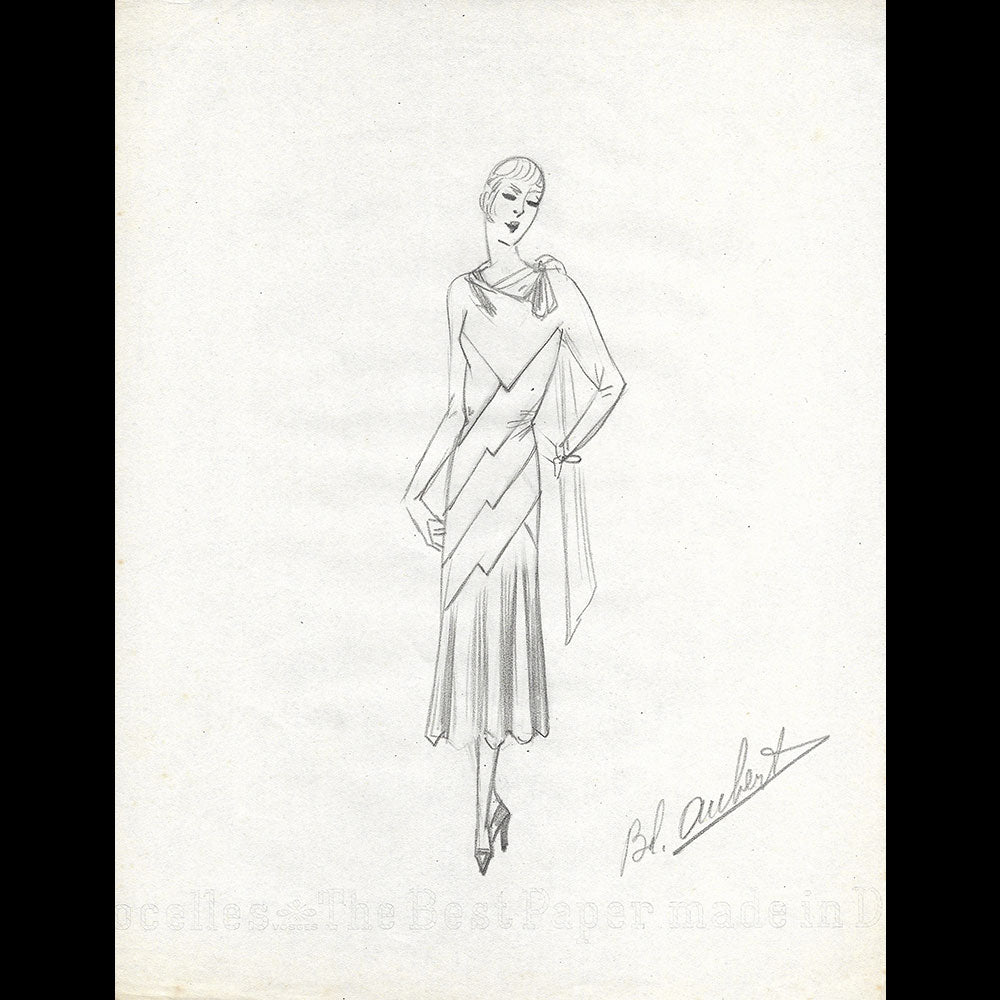 Vionnet - Dessin d'une robe par Blanche Aubert (circa 1930)