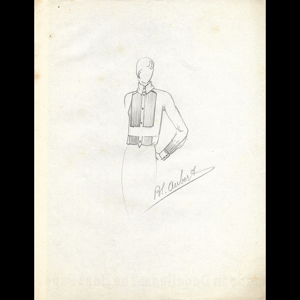 Vionnet - Dessin d'une blouse par Blanche Aubert (circa 1936-1937)