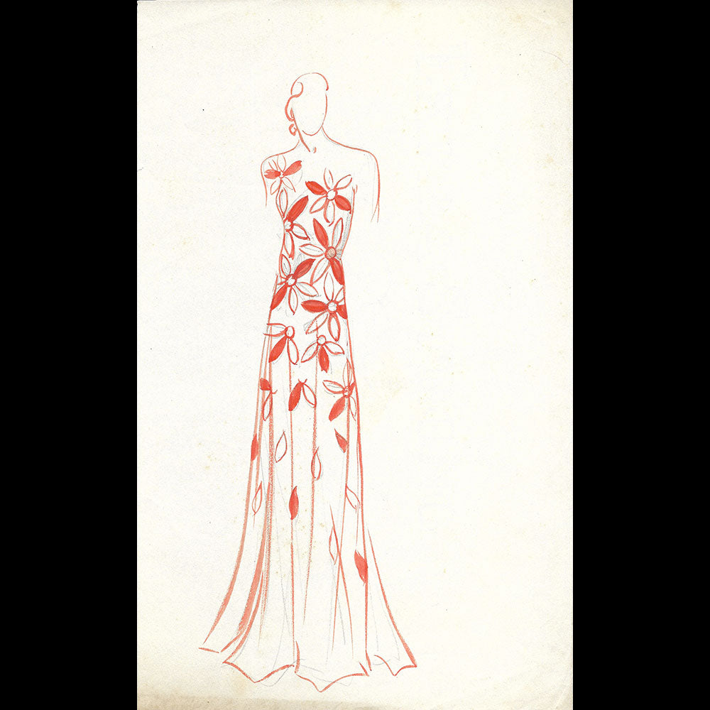 Vionnet - Dessin d'une robe (circa 1930s)