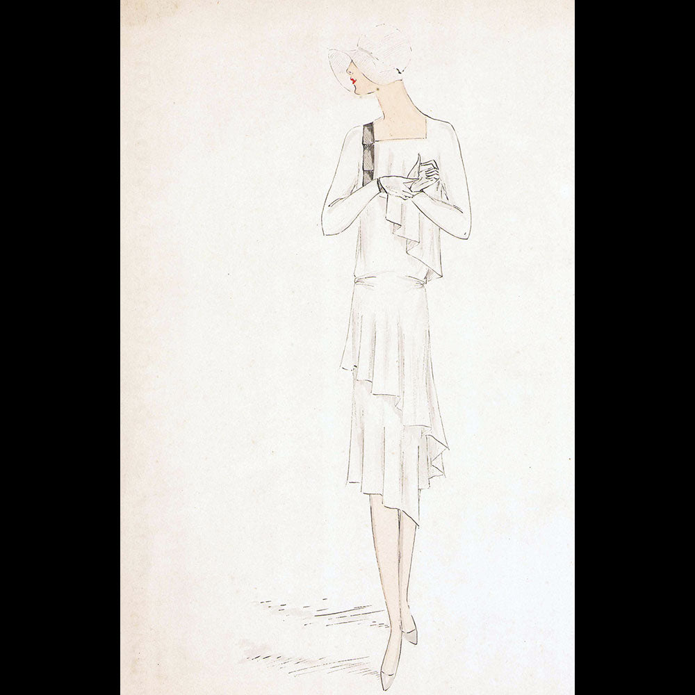 Vionnet - Dessin d'une robe par Suzette Meyer (1929)