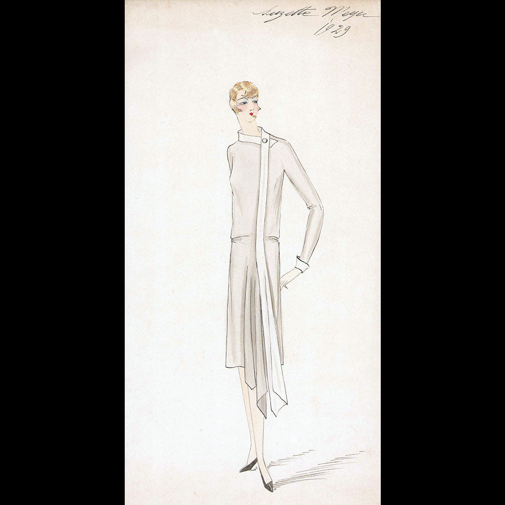 Vionnet - Dessin d'une robe par Suzette Meyer (1929)